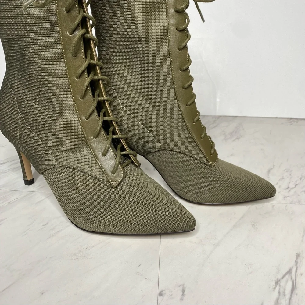 Charles David Piranha Green Lace Up Pointed Toe Boot 7M